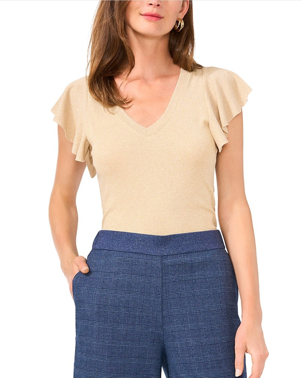 Vince Camuto Women Knit Top Gold Size M
